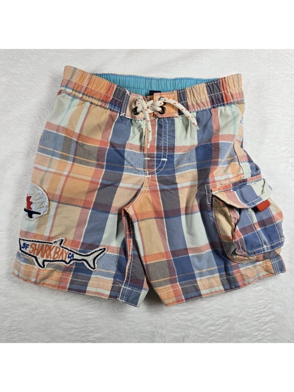 Baby Orange Plaid Shark Patrol Bay G-89 SURF SWIM SUIT TRUNKS 36 MO 3 Year